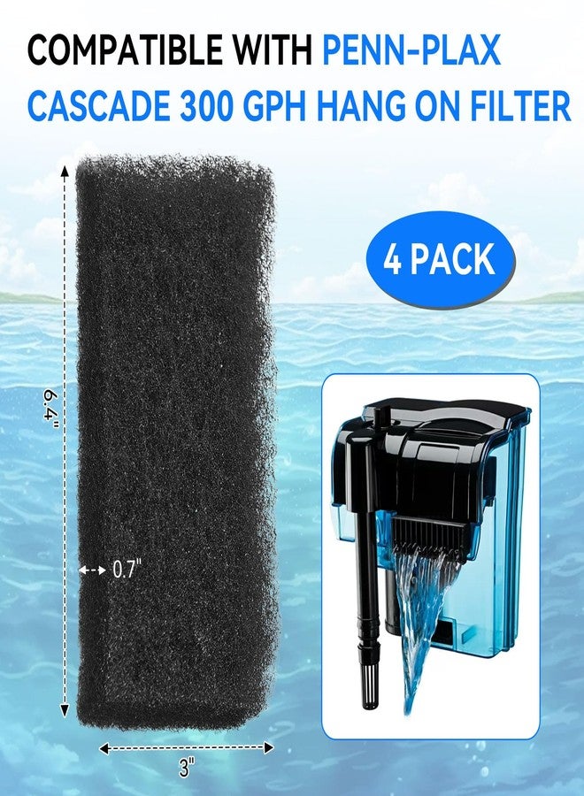HDWGGD 4 Pack Sponge Filter Media Pad Replacement for Penn-Plax Cascade 300 GPH Hang On Filter Aquarium Bio Sponge Filters Parts Filter Sponge Filter Foam for Aquarium Fish Tank Sump Turtle Tank Part#CPF510 - Image 2